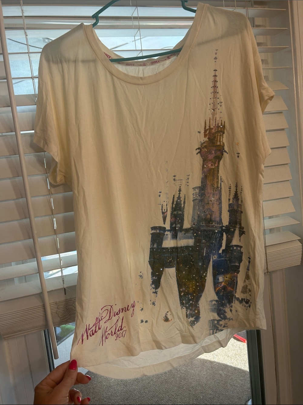 Disney Parks  Cream Short-Sleeve Castle Graphic Tee with glitter and Rhinestones